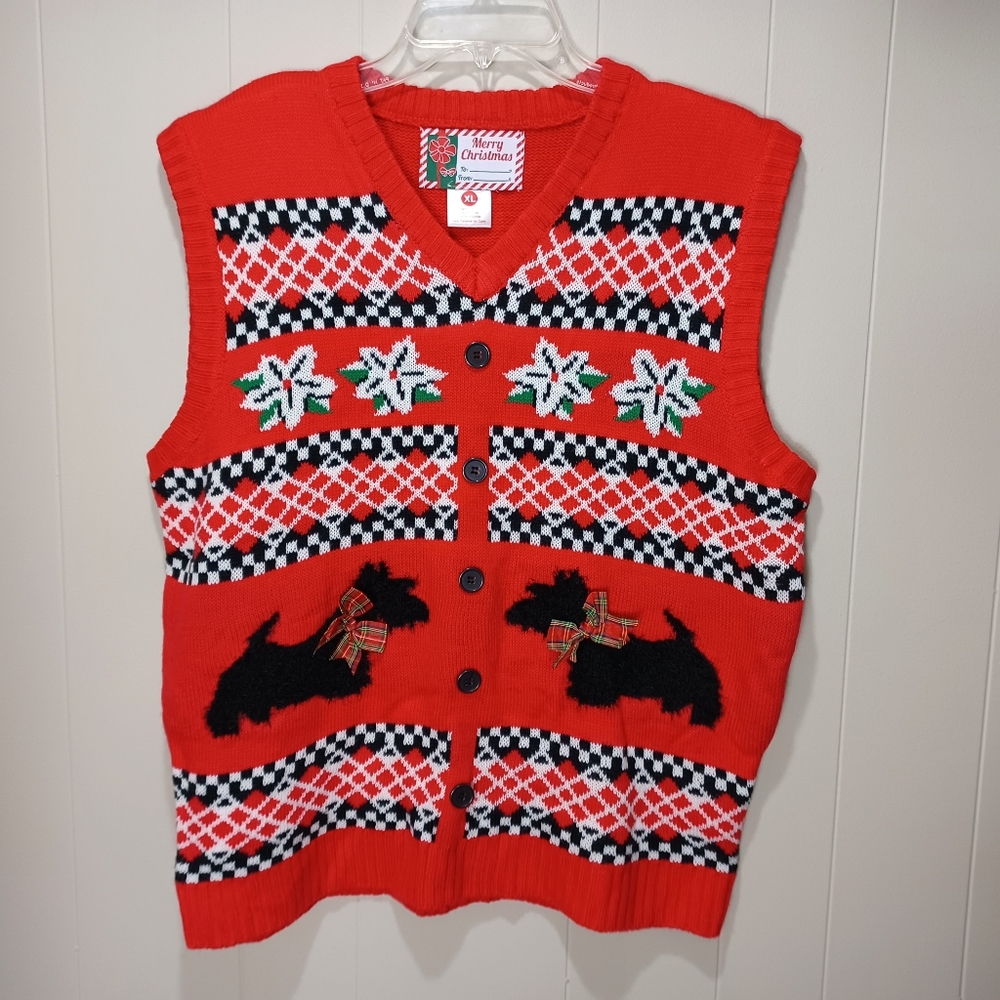 Christmas Sweater Vest Dog Bow Adult Size XL